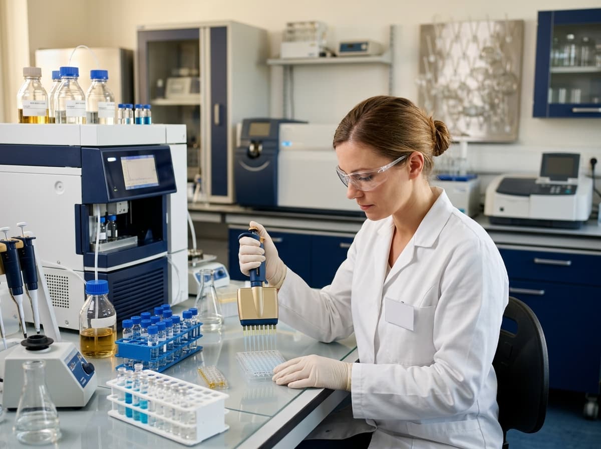 Nutrion Quality Control Laboratory Specialist analyzing pharmaceutical formulas